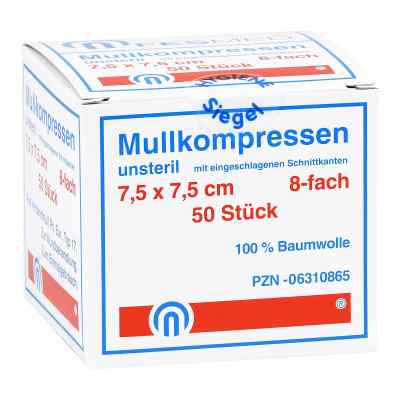 Mullkompressen Es 7,5x7,5cm 8-fach unsteril 50 szt. od FESMED Verbandmittel GmbH PZN 06310865