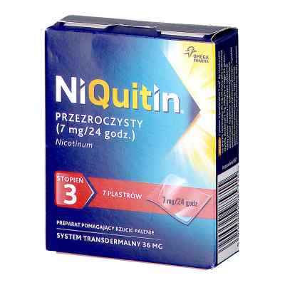 Niquitin przezroczysty 7 mg/24 h stopień 3 plastry 7  od CARDINAL HEALTH UK 417 LTD. PZN 08300762