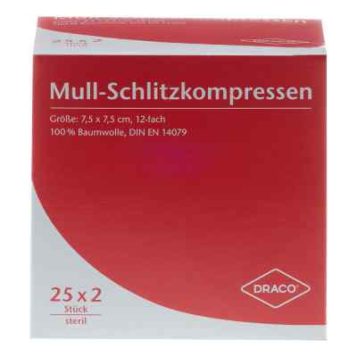 Schlitzkompressen Mull 7,5x7,5cm 12fach steril