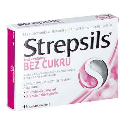 Strepsils truskawkowy b/cukru pastylki 16  od RECKITT BANCKISER HEALTH CARE INTERNATIONAL PZN 08302425
