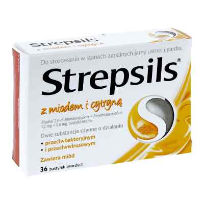 Strepsils z miodem i cytryną pastylki do ssania na gardło 36  od RECKITT BANCKISER HEALTH CARE INTERNATIONAL PZN 08300407