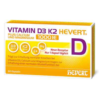 Witamina D3 K2 Hevert + wapń i magnez 1000 IE kapsułki 60 szt. od Hevert-Arzneimittel GmbH & Co. KG PZN 19295653