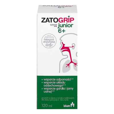Zatogrip Junior 6+ syrop, sm. malinowy 120 ml od CELTHER POLSKA SP. Z O.O. PZN 08306008